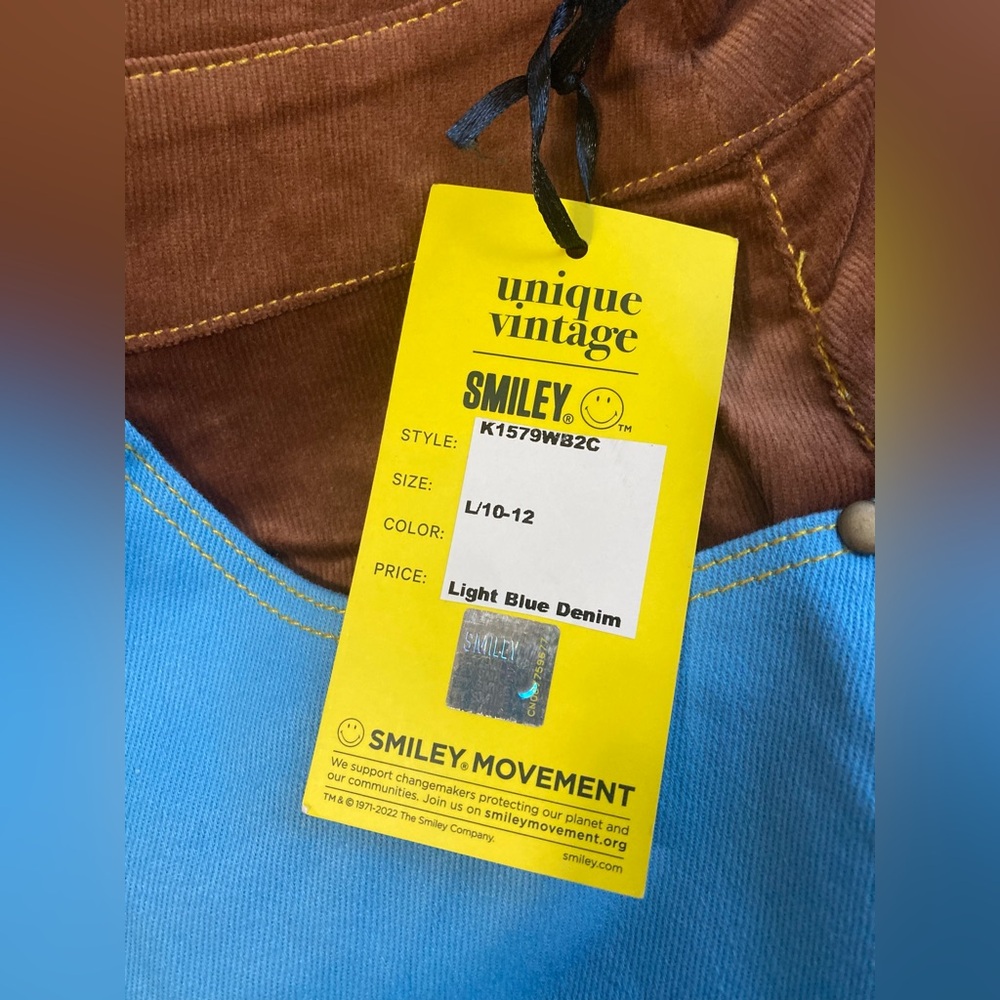 Unique Vintage X Smiley Cotton Blue & Brown Embroidered Flare Pants Large - Picture 13 of 14